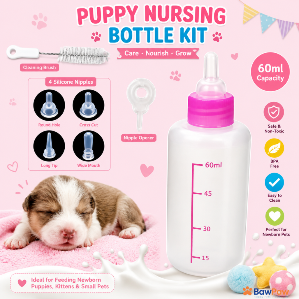 Milk Feeding Bottle with Silicone Nipples for Puppies & Kittens