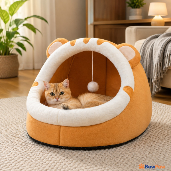 Cozy Plush Cat Cave Bed | Warm Indoor Sleeping House for Cats & Small Pets