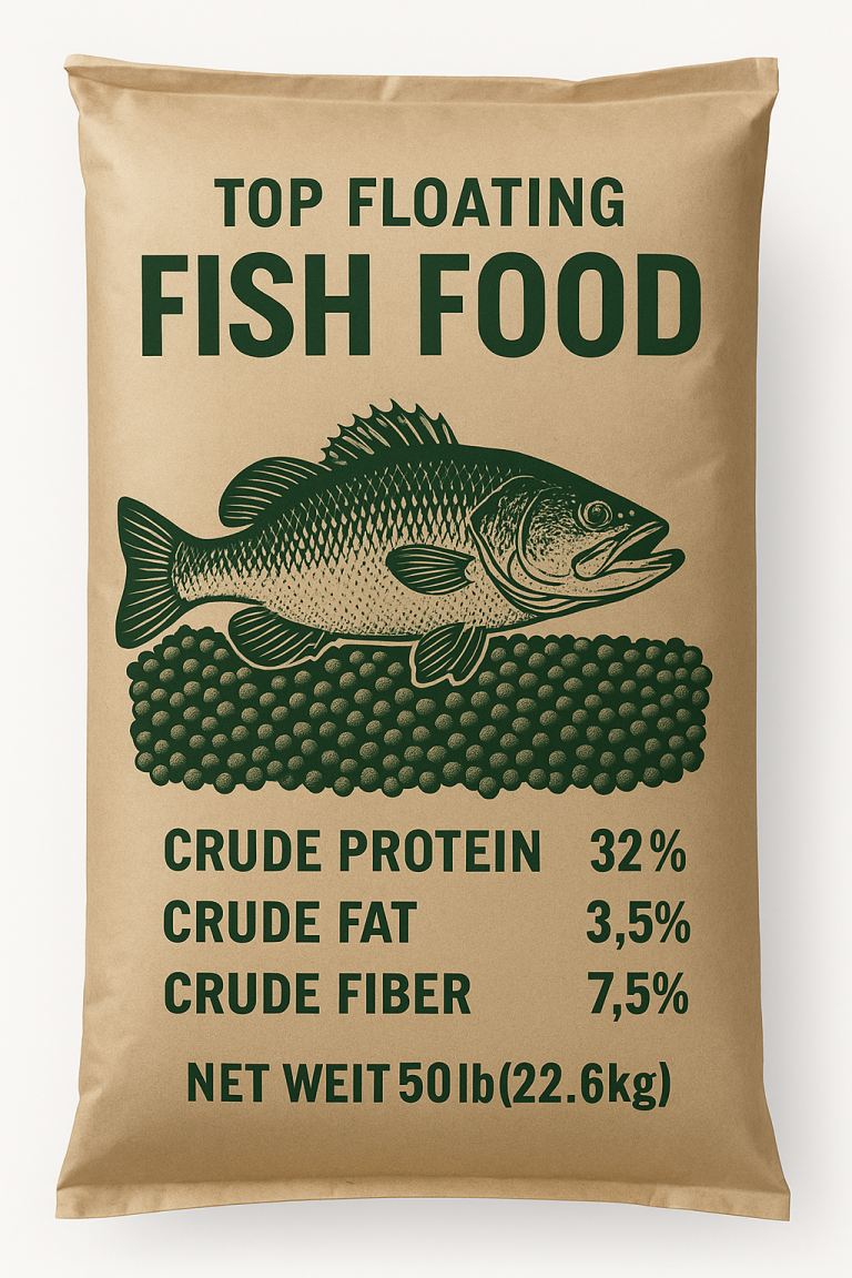 Top floating fish food 50 lb bag with high protein content